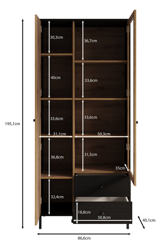 Meubella - Vitrinekast Charles 2 - Eiken - 87 cm