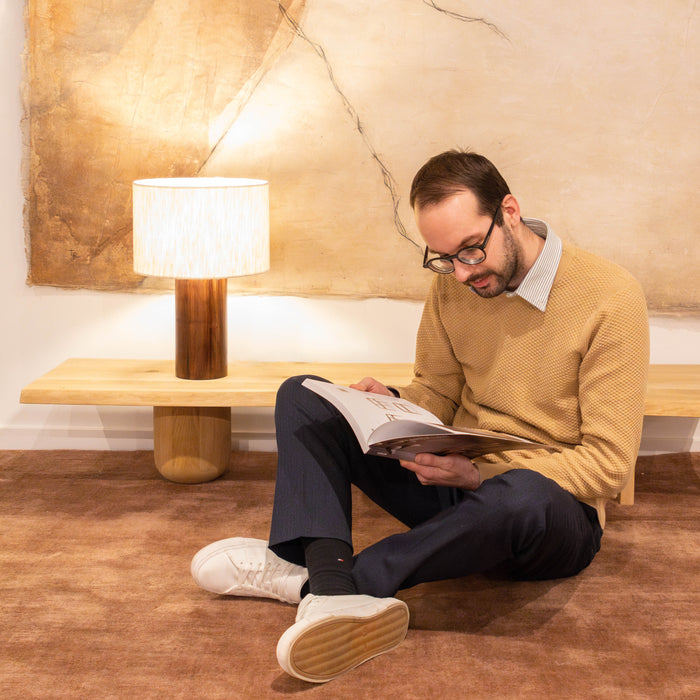 Atmooz Tafellamp Japura - Wit Katoen - Houten Basis - Max 40W - E27