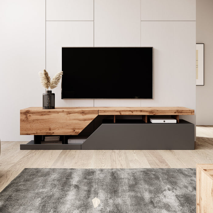 Meubella - TV-Meubel Canberra - Eiken - Antraciet - 200 cm