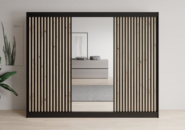 Meubella - Kledingkast Lisbon 2 - Zwart - 250 cm - Met spiegel