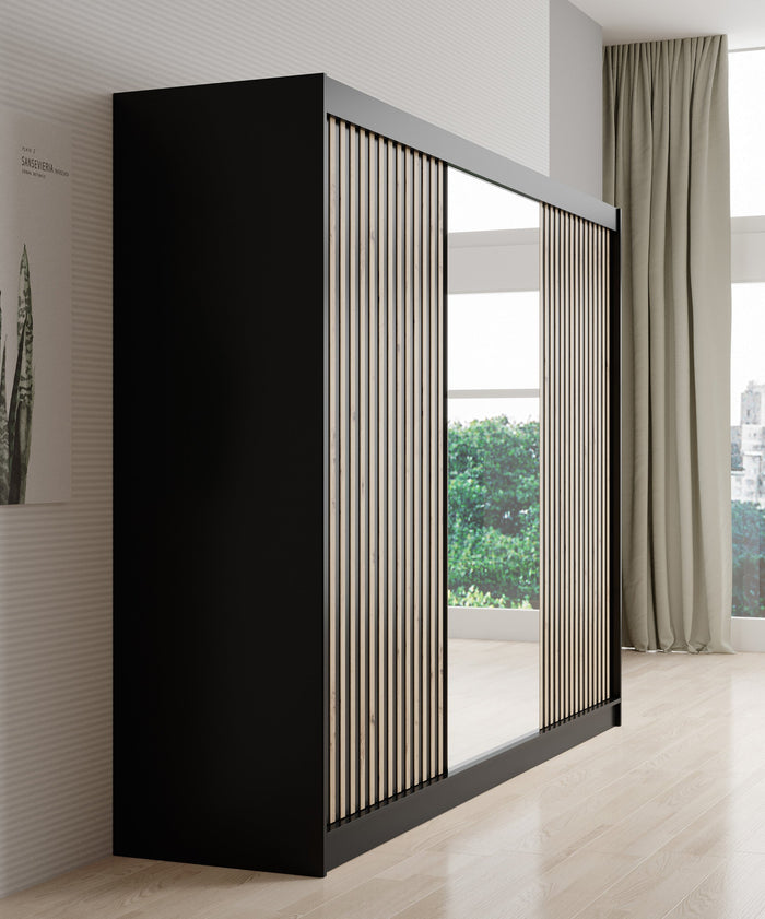 Meubella - Kledingkast Lisbon 2 - Zwart - 250 cm - Met spiegel