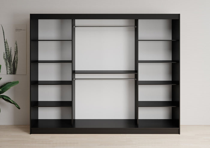 Meubella - Kledingkast Lisbon 2 - Zwart - 250 cm - Met spiegel