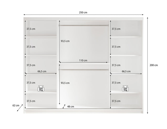 Meubella - Kledingkast Mandalin - Zwart - 250 cm