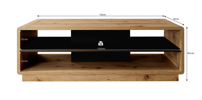 Meubella - Salontafel Acuna - Mat zwart - Eiken - 120 cm