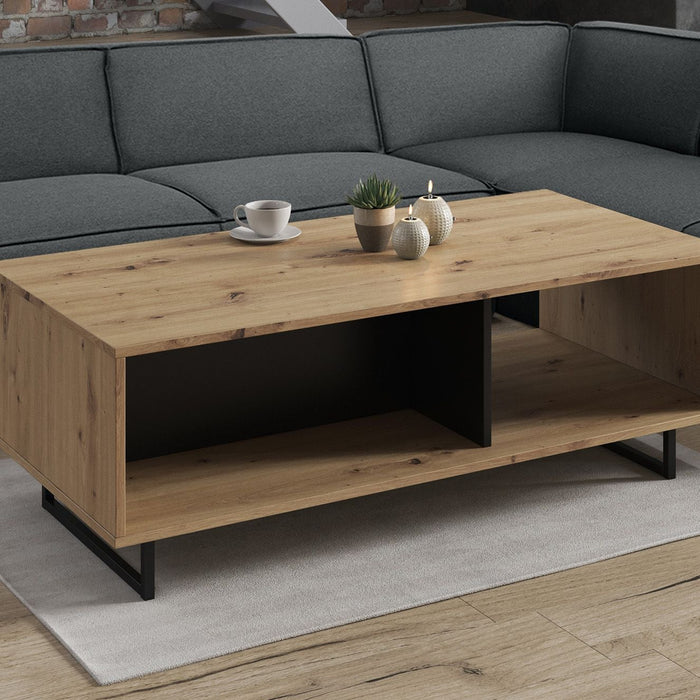 Meubella - Salontafel Saturn - Eiken - Zwart - 121 cm