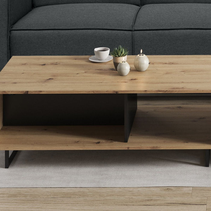 Meubella - Salontafel Saturn - Eiken - Zwart - 121 cm