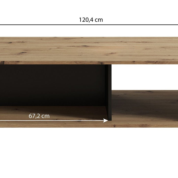Meubella - Salontafel Saturn - Eiken - Zwart - 121 cm
