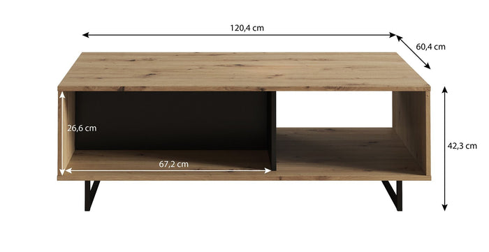 Meubella - Salontafel Saturn - Eiken - Zwart - 121 cm