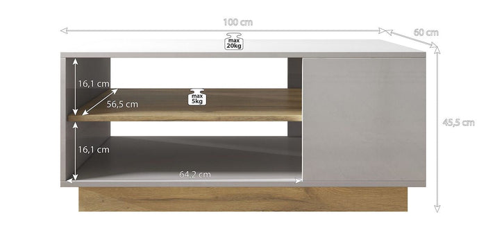 Meubella - Salontafel Ashley - Eiken - Grijs - 100 cm