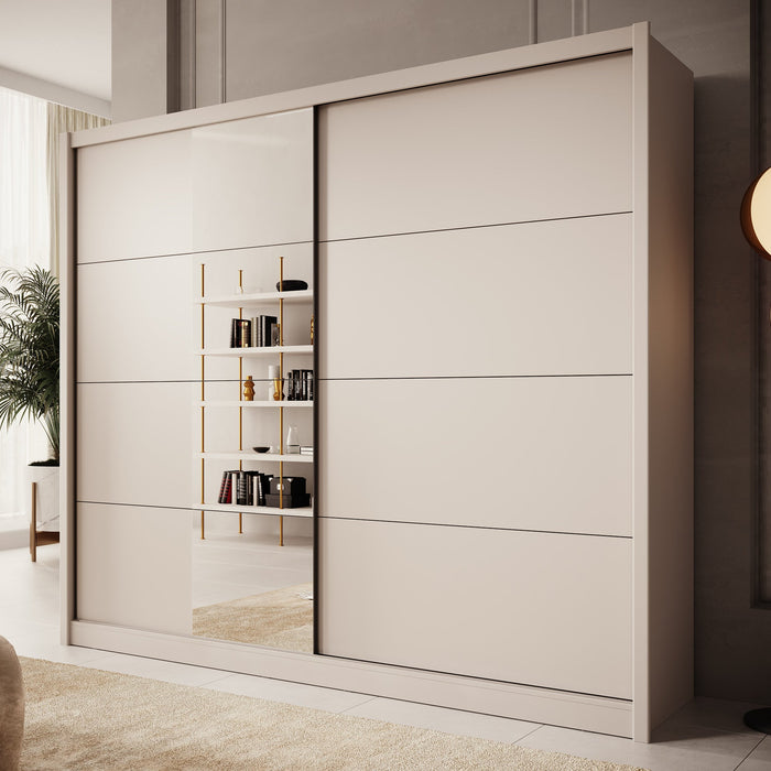 Meubella - Kledingkast Azul - Beige - 251 cm - Met spiegel