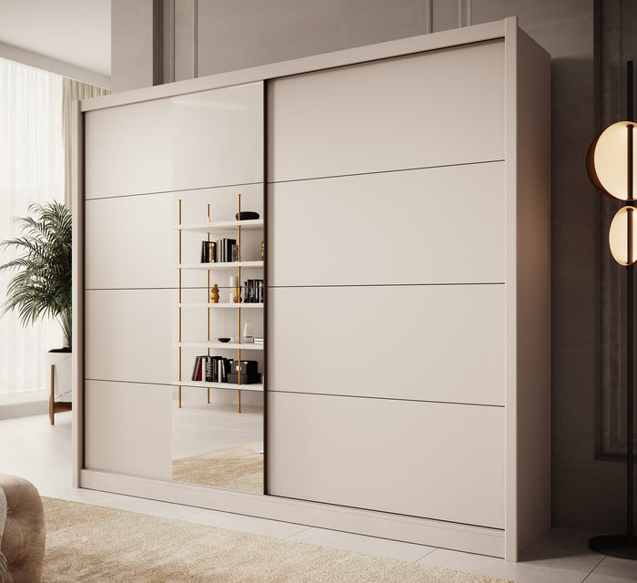 Meubella - Kledingkast Azul - Beige - 251 cm - Met spiegel