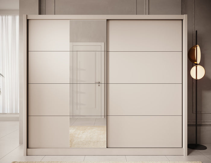 Meubella - Kledingkast Azul - Beige - 251 cm - Met spiegel