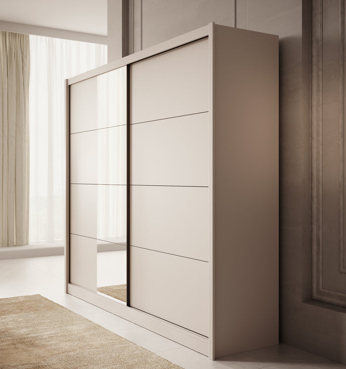 Meubella - Kledingkast Azul - Beige - 251 cm - Met spiegel