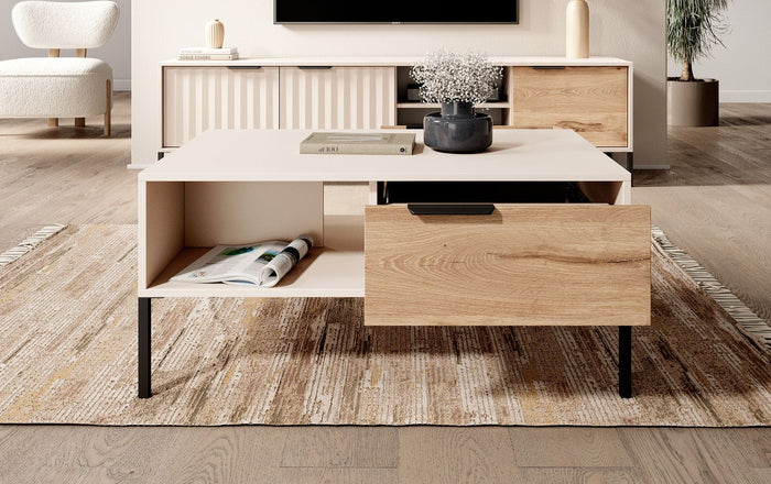 Meubella - Salontafel Ramirez - Beige - Eiken - 97 cm