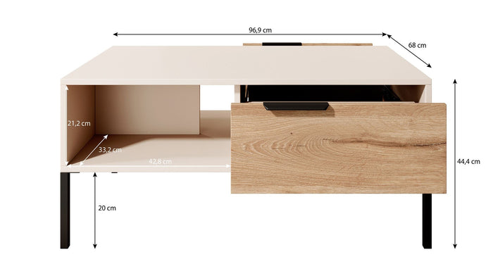 Meubella - Salontafel Ramirez - Beige - Eiken - 97 cm