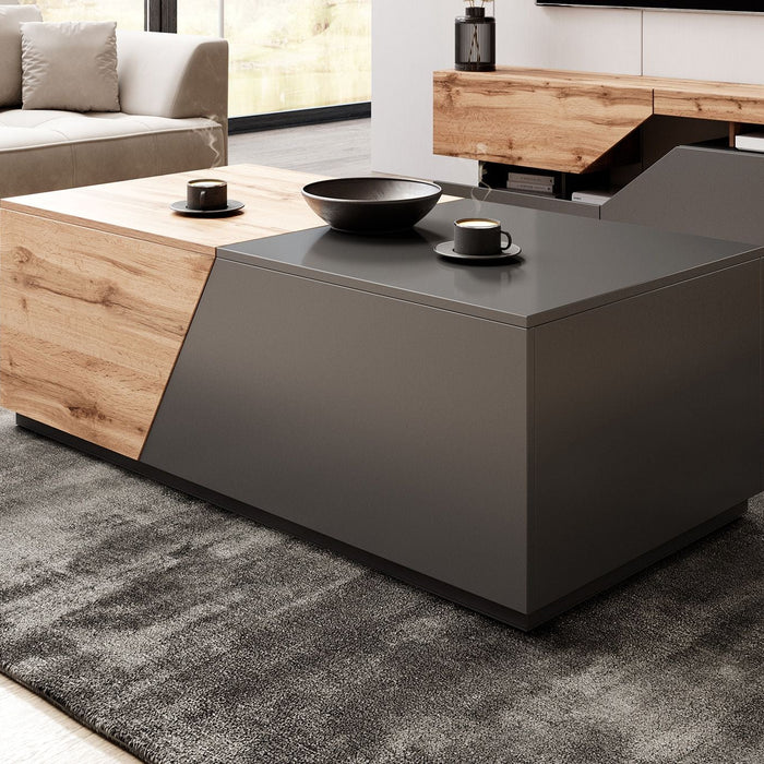 Meubella - Salontafel Canberra - Eiken - Antraciet - 124 cm