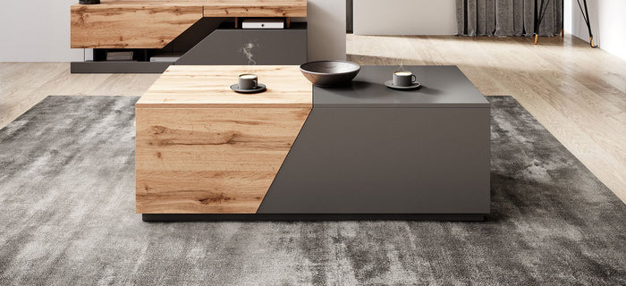 Meubella - Salontafel Canberra - Eiken - Antraciet - 124 cm