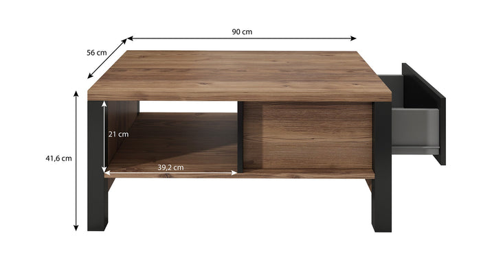 Meubella - Salontafel Olivia - Zwart - Eiken - 90 cm