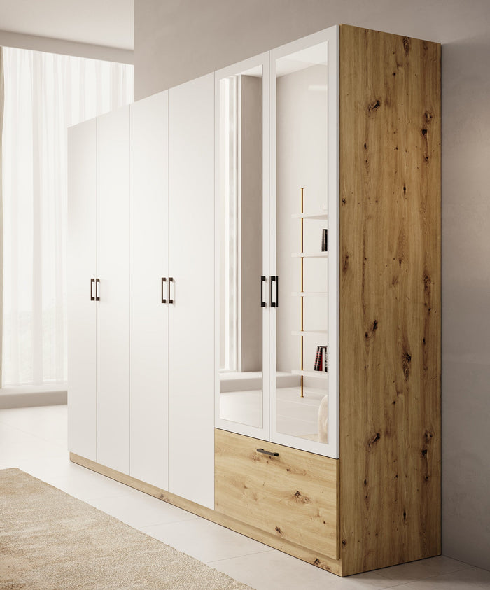 Meubella - Kledingkast Audrey - Wit - 270 cm - Met spiegel