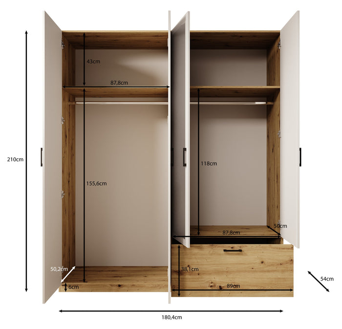 Meubella - Kledingkast Audrey - Wit - 180 cm