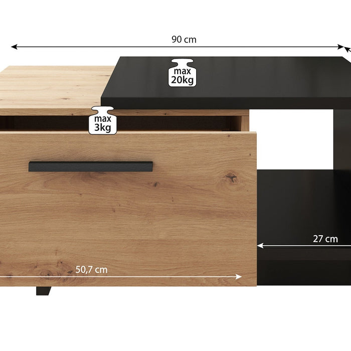 Meubella - Salontafel Incala - Eiken - Zwart - 90 cm