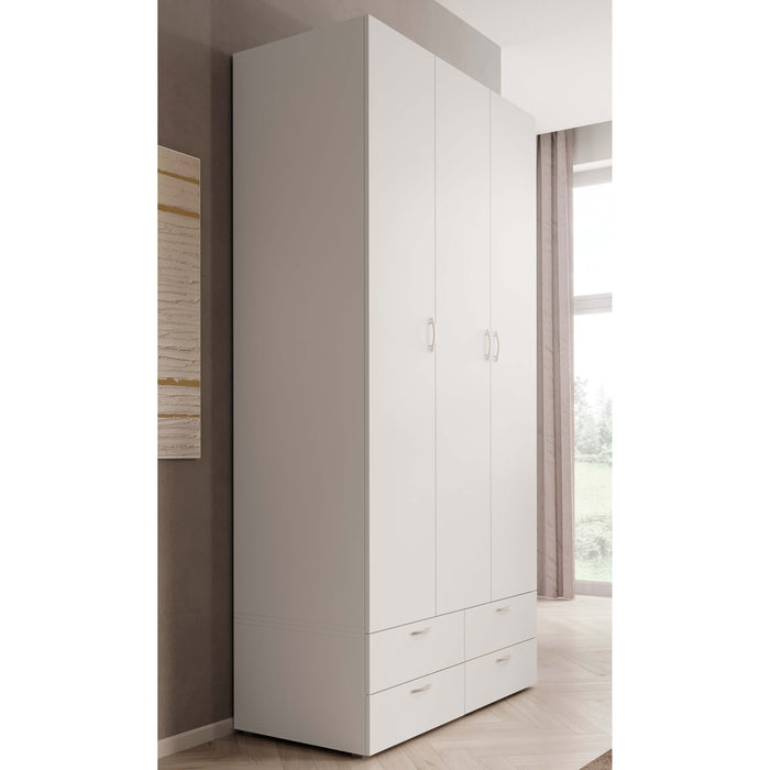 Meubella - Kledingkast Bernd - Wit - 111 cm - Met lades