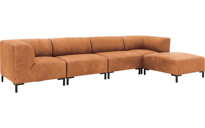 Goossens Zitbank Marshall met hocker in cognac (buffalo)