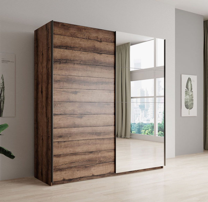 Meubella - Kledingkast Brown - Eiken - 180 cm - Met spiegel