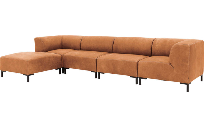 Goossens Zitbank Marshall met hocker in cognac (buffalo)