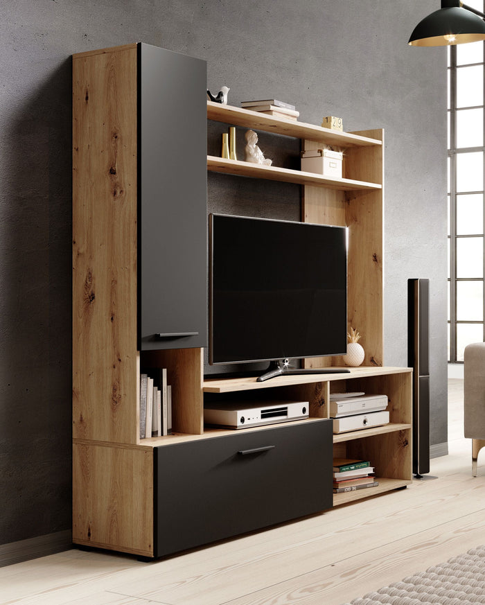 Meubella - Wandmeubel Bridge - Eiken - Zwart