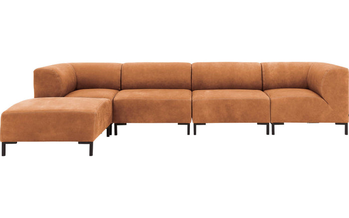 Goossens Zitbank Marshall met hocker in cognac (buffalo)