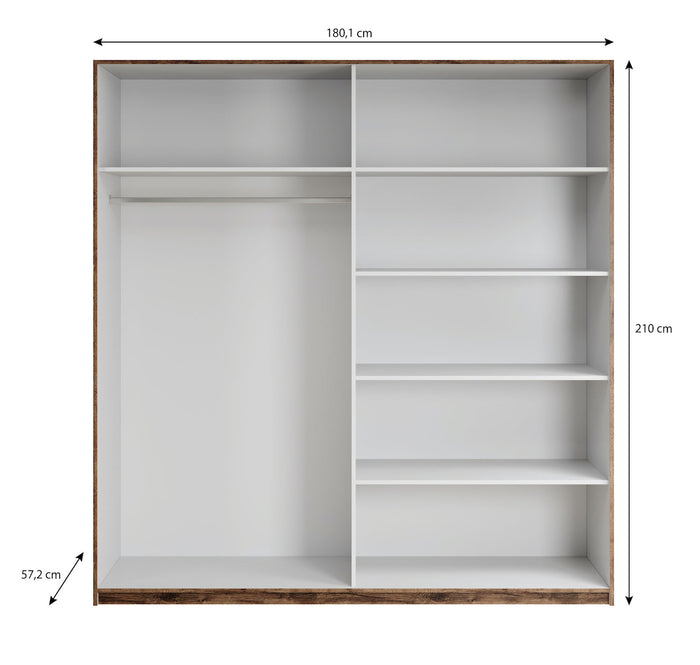 Meubella - Kledingkast Brown - Eiken - 180 cm - Met spiegel