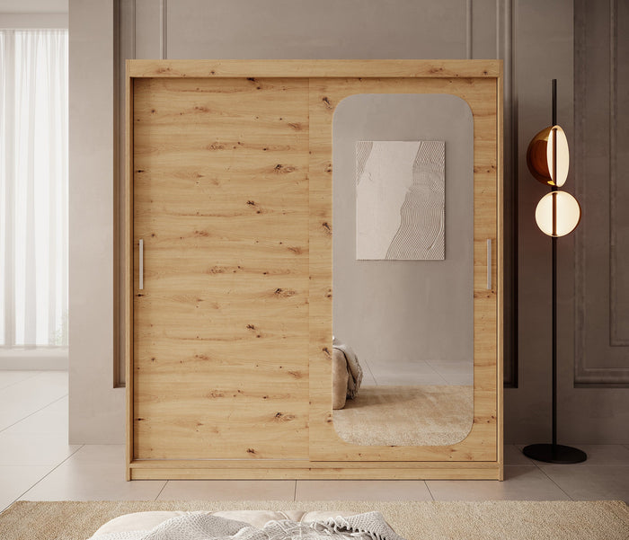 Meubella - Kledingkast Pete - Eiken - 180 cm - Met spiegel