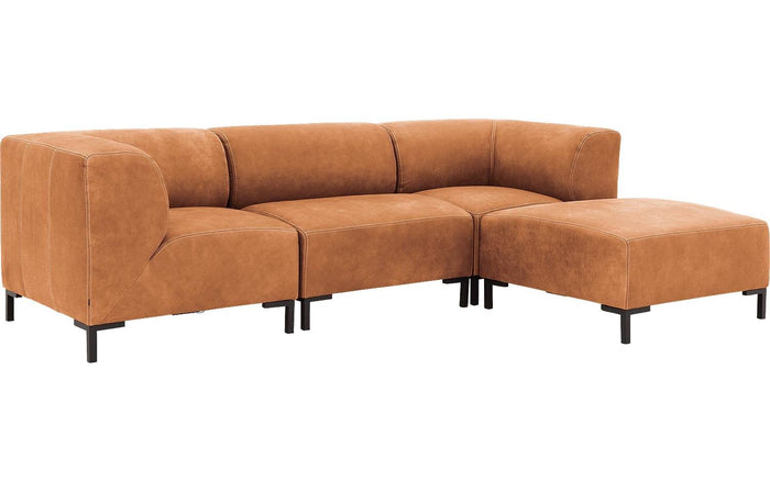 Goossens Zitbank Marshall met hocker in cognac (buffalo)