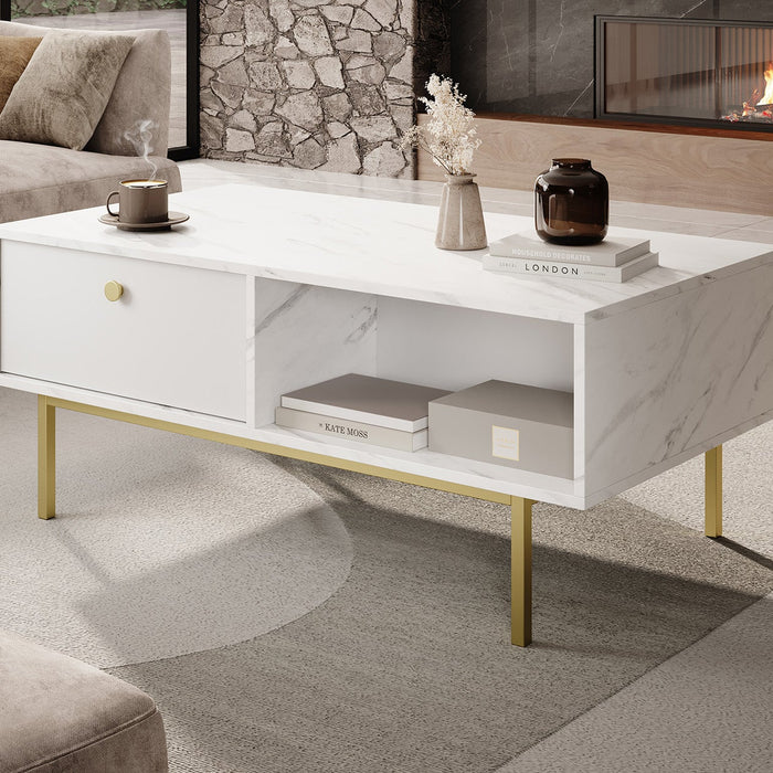 Meubella - Salontafel Frazer - Wit marmerlook - 110 cm