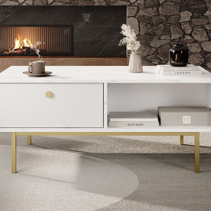 Meubella - Salontafel Frazer - Wit marmerlook - 110 cm