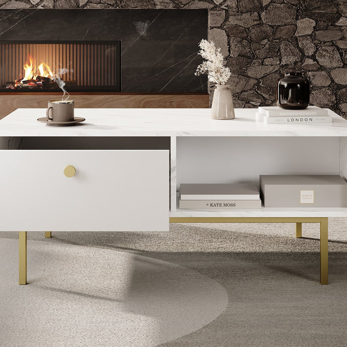 Meubella - Salontafel Frazer - Wit marmerlook - 110 cm