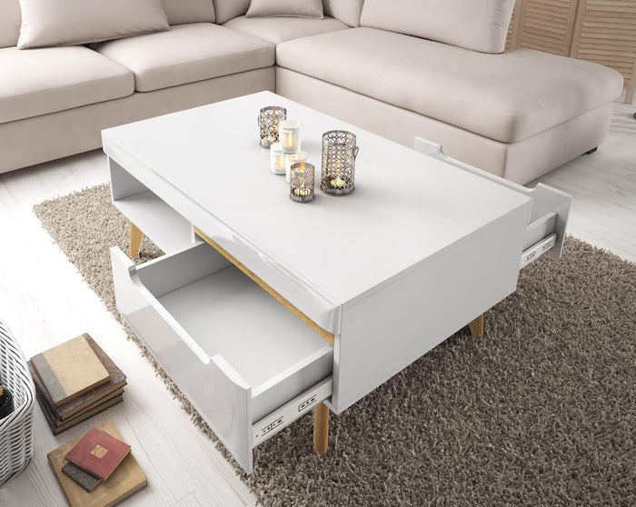 Meubella - Salontafel Nebraska - Wit - Eiken - 107 cm