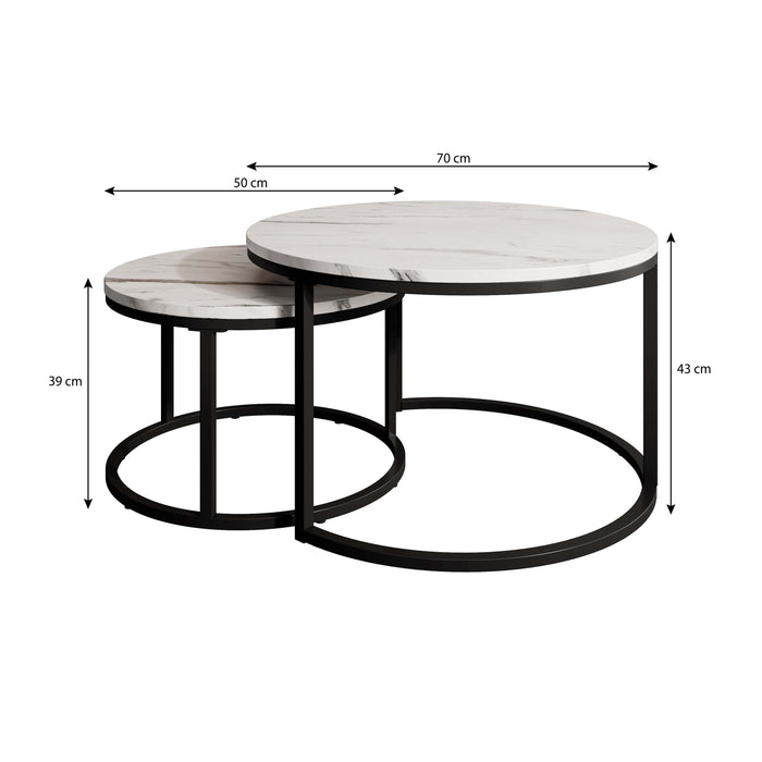 Meubella - Salontafel Rica - Wit marmerlook - Goud - Set van 2