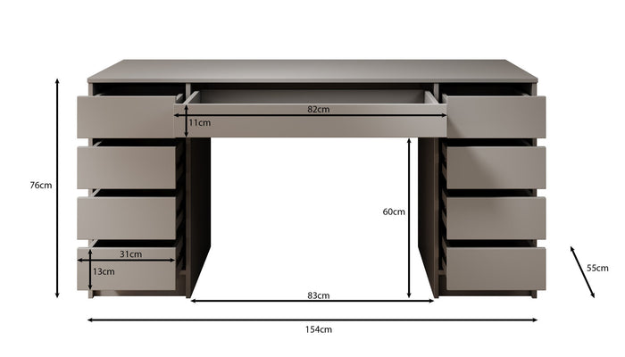 Meubella - Bureau Avio 2 - Wit - 154 cm