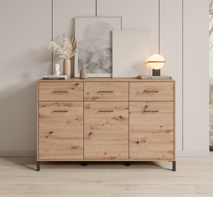 Meubella - Dressoir Vidor - Eiken - 138 cm - 3 lades