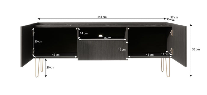 Meubella - TV-Meubel Hacienda - Zwart - 144 cm
