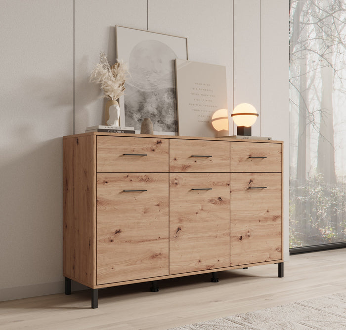 Meubella - Dressoir Vidor - Eiken - 138 cm - 3 lades