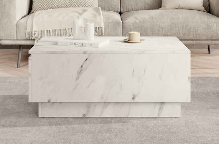 Meubella - Salontafel Micha - Wit marmerlook - 90 cm