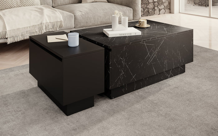 Meubella - Salontafel Micha - Zwart marmerlook - 90 cm