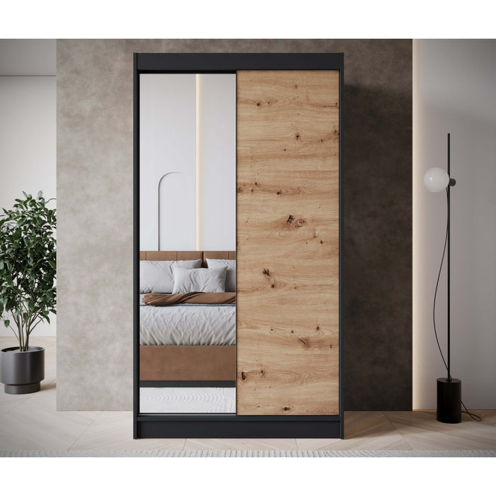 Meubella - Kledingkast Epirus - Zwart - 120 cm - Met spiegel