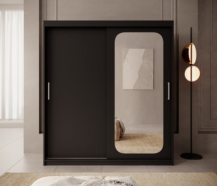 Meubella - Kledingkast Pete - Zwart - 180 cm - Met spiegel