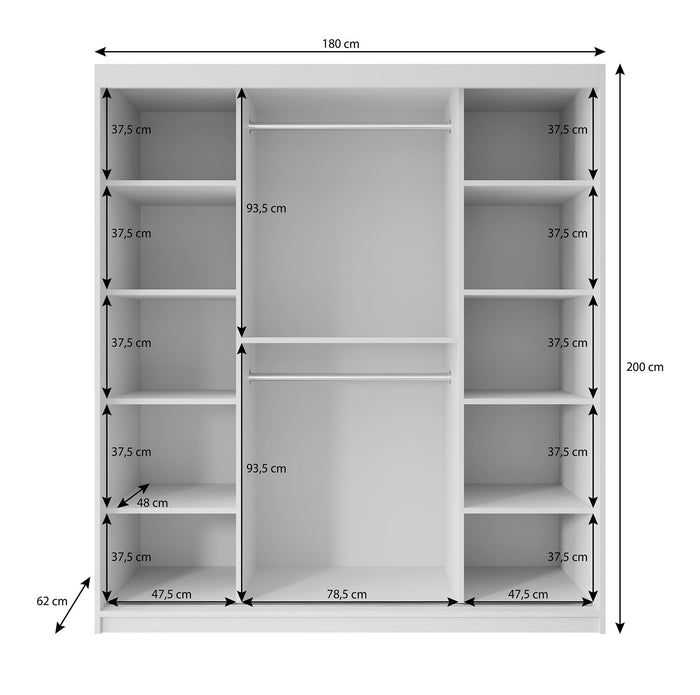 Meubella - Kledingkast Pete - Zwart - 180 cm - Met spiegel