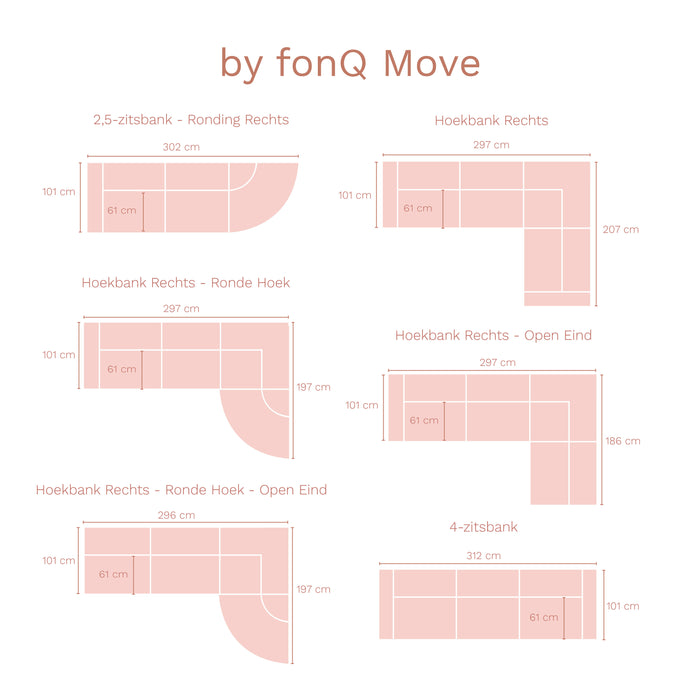 by fonQ Move Hoekbank Rechts - Ronde Hoek - Open Eind - Zand