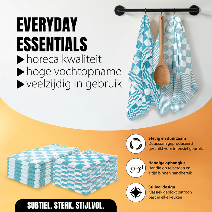 LINNICK Theedoeken & Keukendoeken Set Blok - ice blue - set van 12